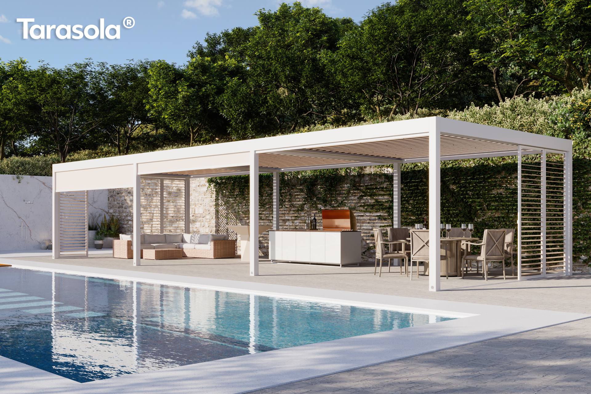 Tarasola Technic Pro lamellás pergola medence mellé